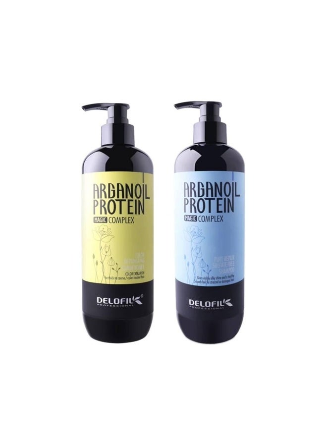 DELOFIL 800ml Shampoo and 800ml Conditioner With Magic Argan Oil Protein from Delofil  Specially Formulated for Dyed and Damaged Hair  Providing Balanced Nourishment. - Image 1